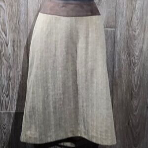 Isaac Mizrahi Herringbone Skirt Womens 14 A-Line‎ Faux Suede Waist Tan Brown